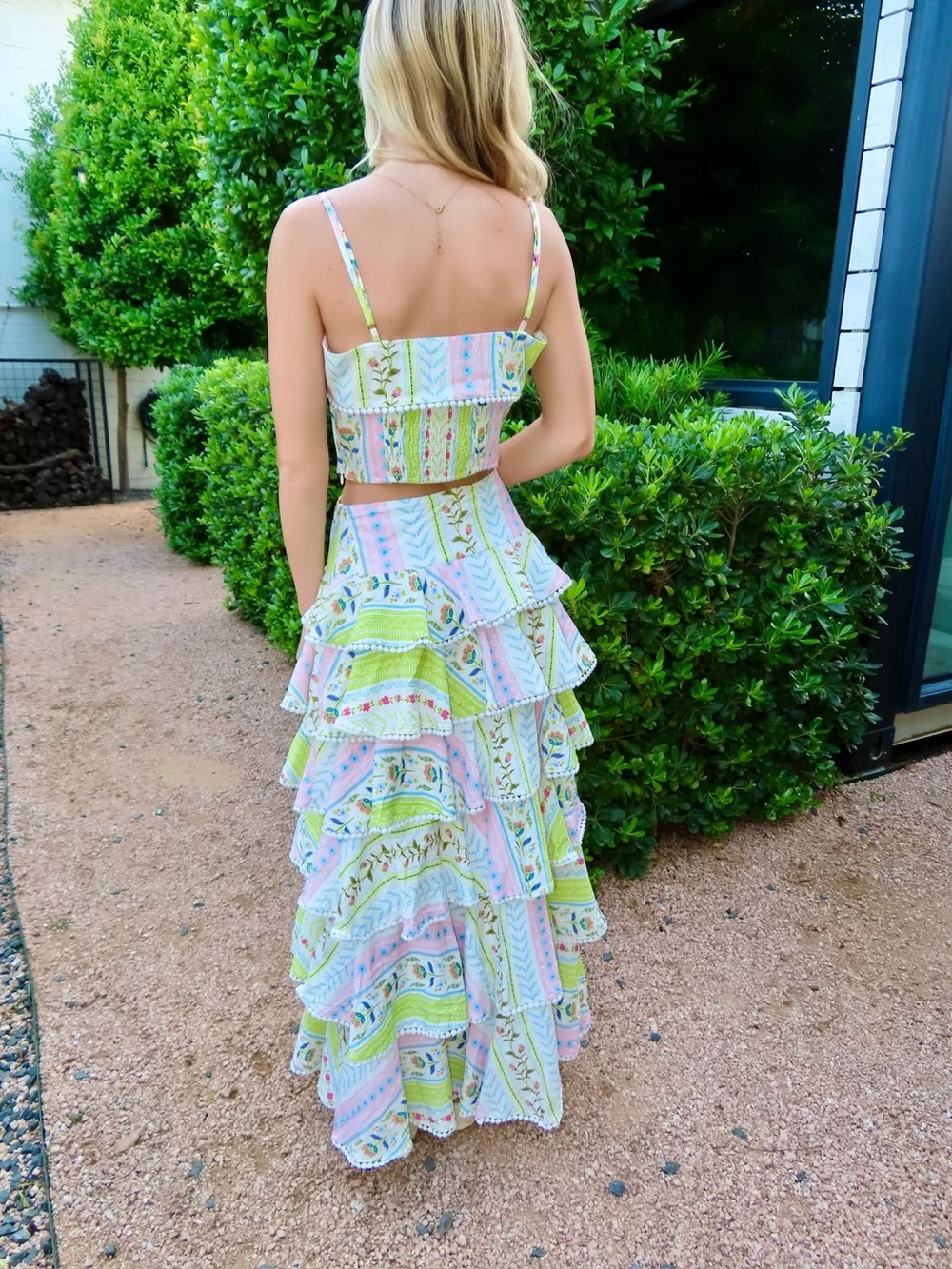 Tiered Ruffle Maxi Skirt in Pastel Floral Stripe - Picture 6 of 8